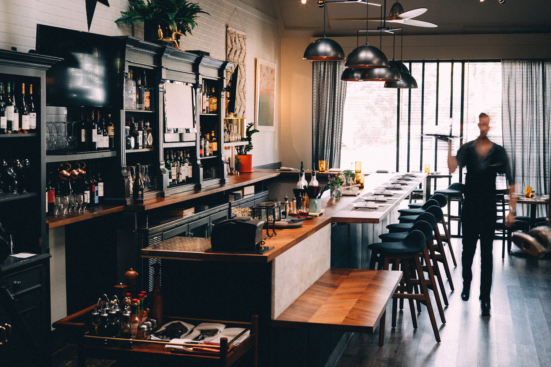 Restaurant interior with set tables