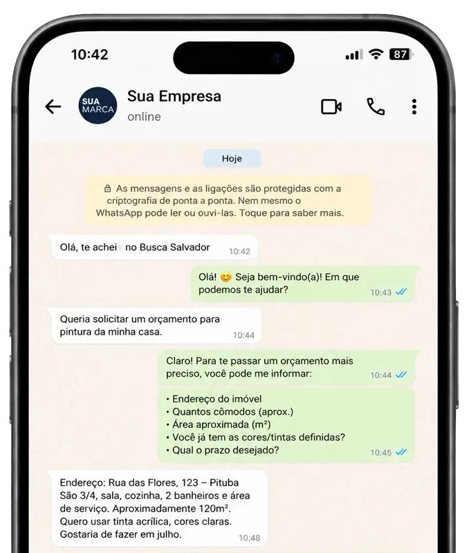 Cliente enviando mensagem: Olá, te achei no Busca Salvador